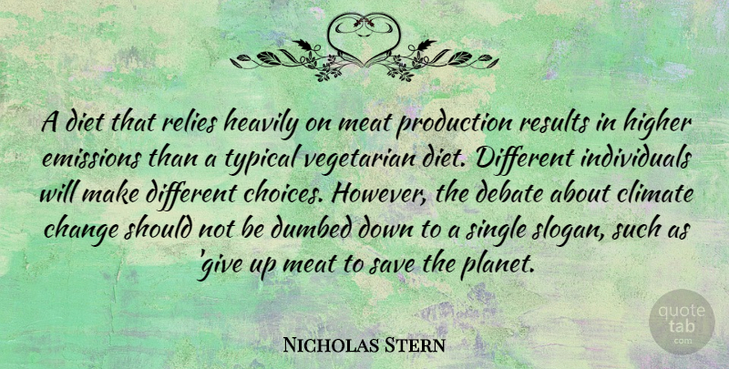 Nicholas Stern Quote About Giving Up, Vegetarian Diet, Choices: A Diet That Relies Heavily...