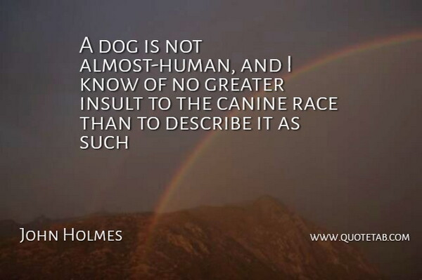 John Holmes Quote About Dog, Silly, Race: A Dog Is Not Almost...