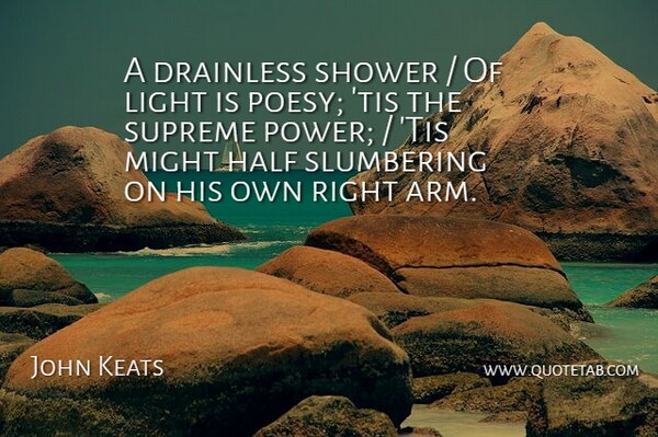 John Keats Quote About Half, Light, Might, Shower, Supreme: A Drainless Shower Of Light...