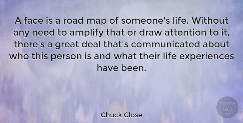 Chuck Close Quote About Photography, Attention, Maps: A Face Is A Road...