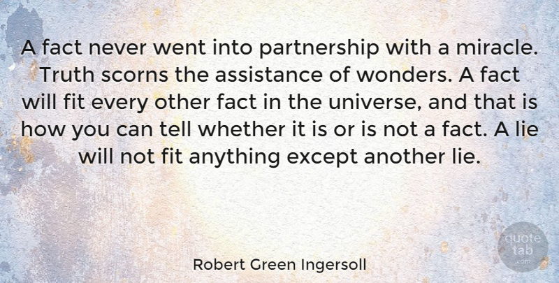 Robert Green Ingersoll Quote About Lying, Miracle, Facts: A Fact Never Went Into...