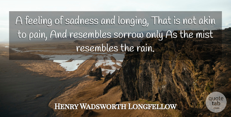 Henry Wadsworth Longfellow Quote About Pain, Rain, Sadness: A Feeling Of Sadness And...