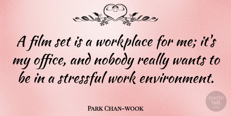 Park Chan-wook Quote About Office, Want, Workplace: A Film Set Is A...