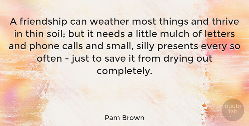 Pam Brown Quote About Friendship, Silly, Phones: A Friendship Can Weather Most...