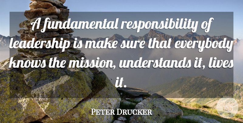 Peter Drucker Quote About Responsibility, Fundamentals, Missions: A Fundamental Responsibility Of Leadership...