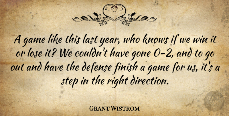 Grant Wistrom Quote About Defense, Finish, Game, Gone, Knows: A Game Like This Last...