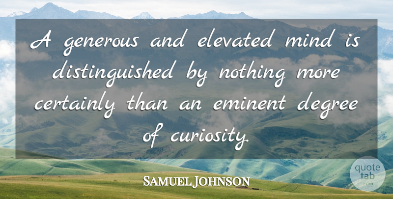 Samuel Johnson Quote About Curiosity, Mind, Degrees: A Generous And Elevated Mind...