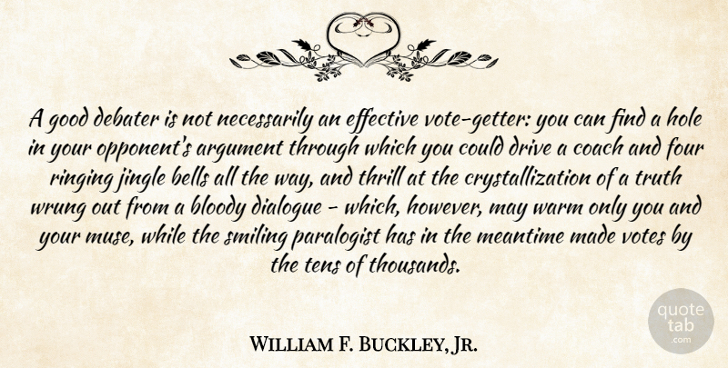 William F. Buckley, Jr. Quote About Jingles, Thrill, Bells: A Good Debater Is Not...
