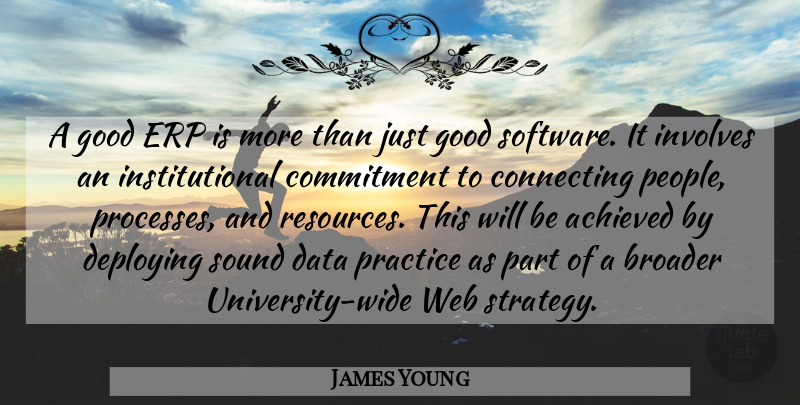 James Young Quote About Achieved, Broader, Commitment, Connecting, Data: A Good Erp Is More...