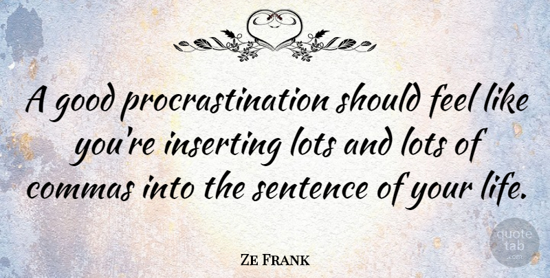 Ze Frank Quote About Procrastination, Like You, Should: A Good Procrastination Should Feel...