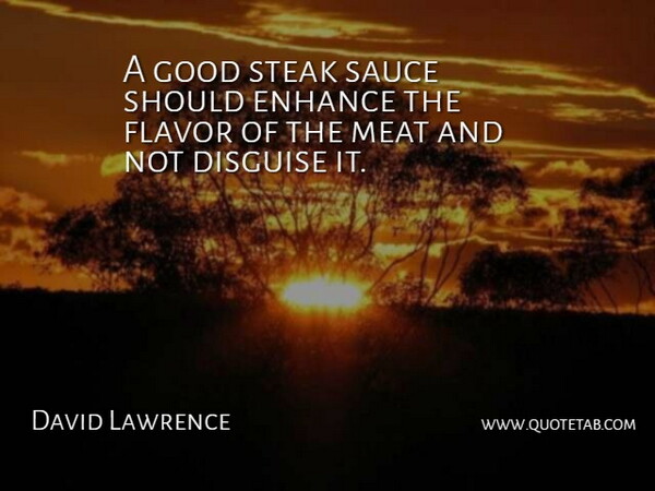 David Lawrence Quote About Disguise, Enhance, Flavor, Good, Meat: A Good Steak Sauce Should...