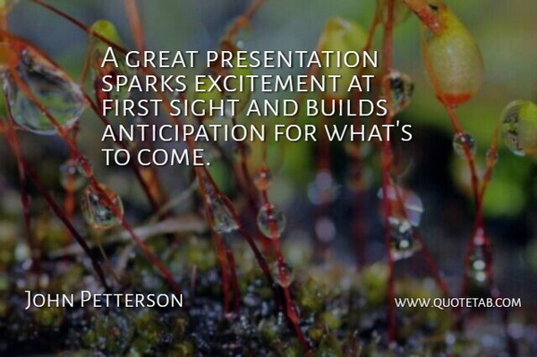 John Petterson Quote About Builds, Excitement, Great, Sight, Sparks: A Great Presentation Sparks Excitement...