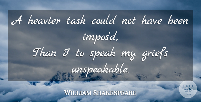 William Shakespeare Quote About Grief, Tasks, Speak: A Heavier Task Could Not...