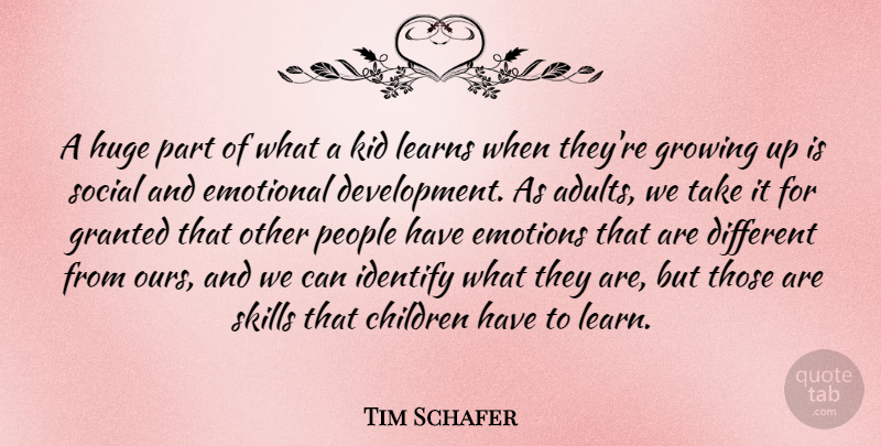 Tim Schafer Quote About Children, Emotional, Granted, Growing, Huge: A Huge Part Of What...