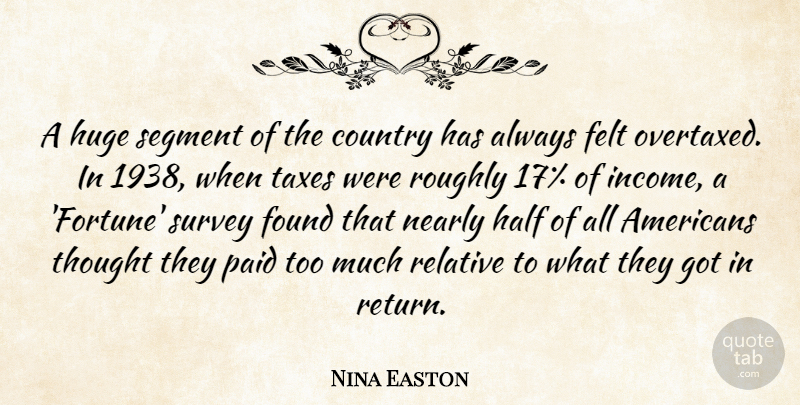 Nina Easton Quote About Country, Felt, Half, Huge, Nearly: A Huge Segment Of The...