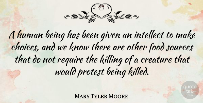 Mary Tyler Moore Quote About Choices, Killing, Given: A Human Being Has Been...