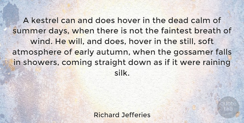 Richard Jefferies Quote About Atmosphere, Breath, Calm, Coming, Dead: A Kestrel Can And Does...