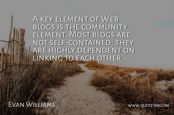 Evan Williams Quote About Blogs, Community, Dependent, Element, Highly: A Key Element Of Web...