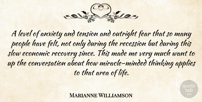 Marianne Williamson Quote About Recovery, Thinking, People: A Level Of Anxiety And...