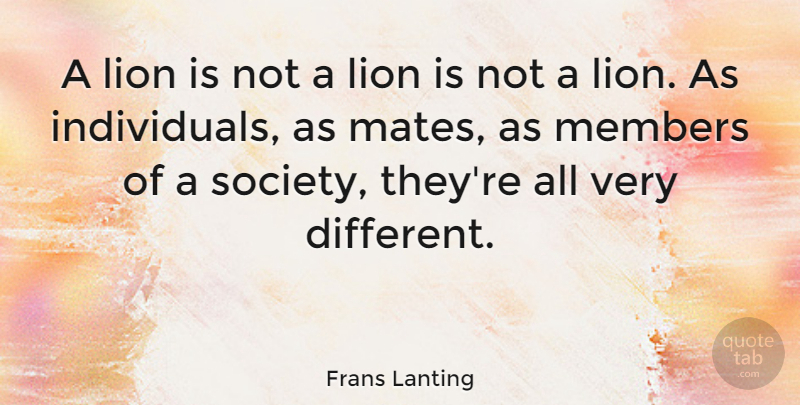 Frans Lanting Quote About Lions, Different, Individual: A Lion Is Not A...
