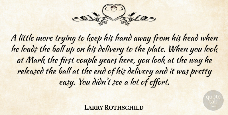Larry Rothschild Quote About Ball, Couple, Delivery, Hand, Head: A Little More Trying To...