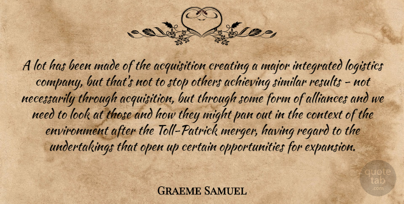 Graeme Samuel Quote About Achieving, Certain, Context, Creating, Environment: A Lot Has Been Made...