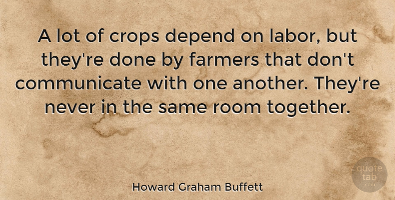 Howard Graham Buffett Quote About Crops, Depend, Farmers, Room: A Lot Of Crops Depend...