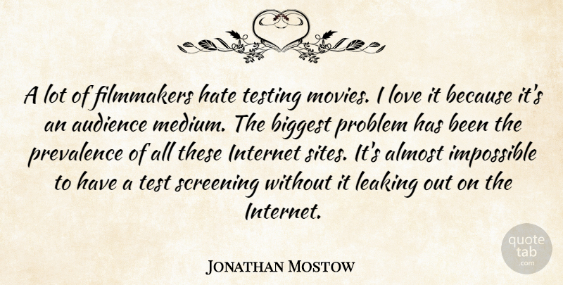 Jonathan Mostow Quote About Almost, Audience, Biggest, Filmmakers, Impossible: A Lot Of Filmmakers Hate...