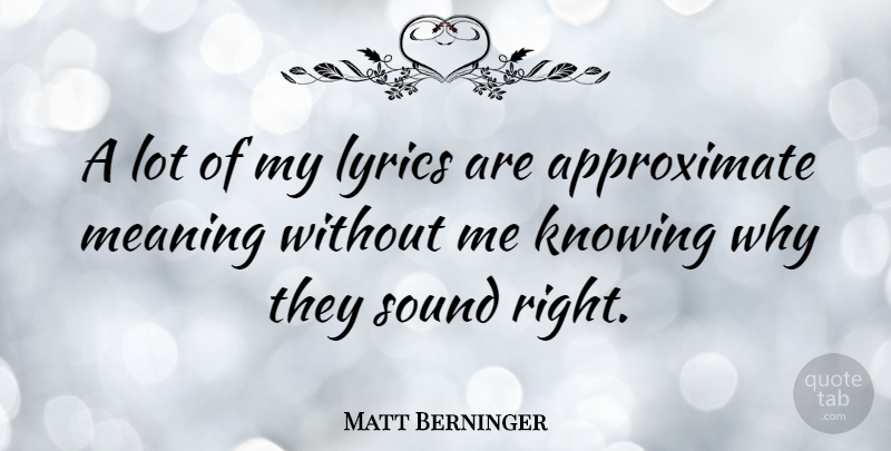 Matt Berninger Quote About Lyrics: A Lot Of My Lyrics...