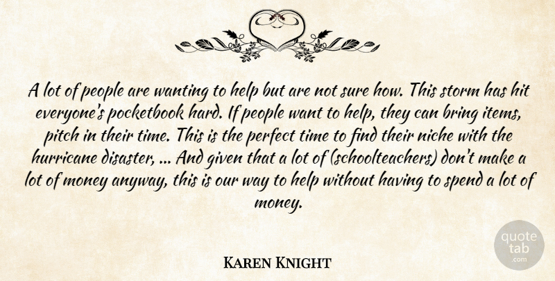 Karen Knight Quote About Bring, Given, Help, Hit, Hurricane: A Lot Of People Are...