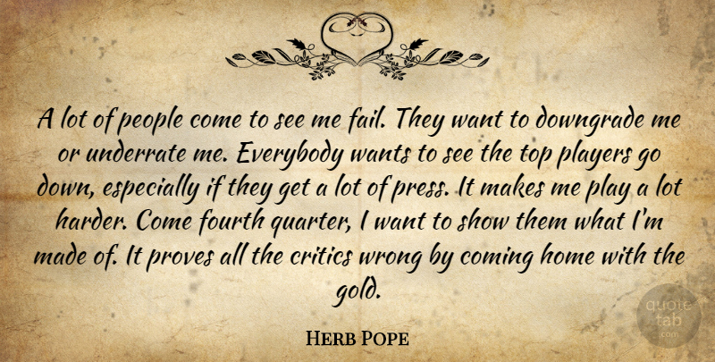 Herb Pope Quote About Coming, Critics, Everybody, Fourth, Home: A Lot Of People Come...