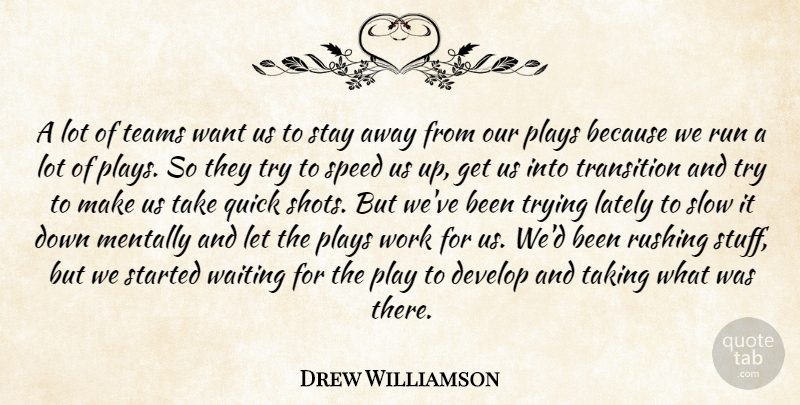 Drew Williamson Quote About Develop, Lately, Mentally, Plays, Quick: A Lot Of Teams Want...