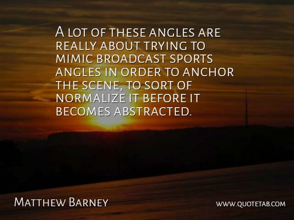 Matthew Barney Quote About Sports, Order, Anchors: A Lot Of These Angles...