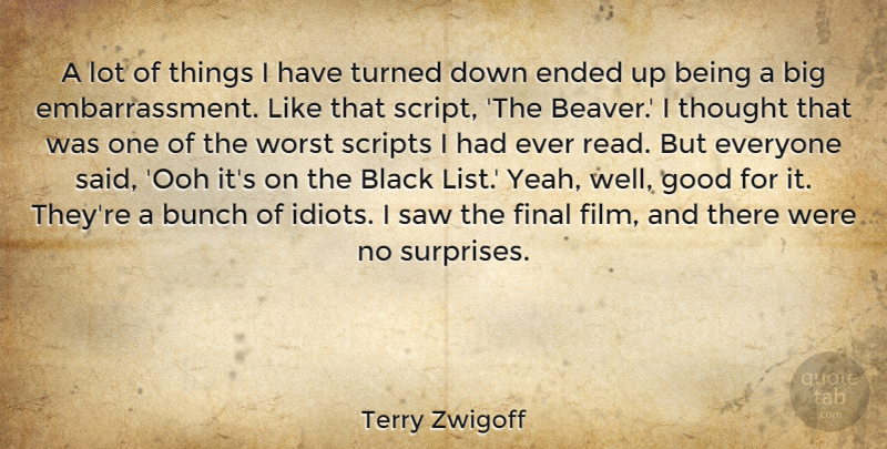 Terry Zwigoff Quote About Bunch, Ended, Final, Good, Saw: A Lot Of Things I...