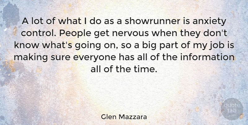 Glen Mazzara Quote About Jobs, People, Anxiety: A Lot Of What I...