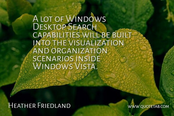 Heather Friedland Quote About Built, Desktop, Inside, Scenarios, Search: A Lot Of Windows Desktop...