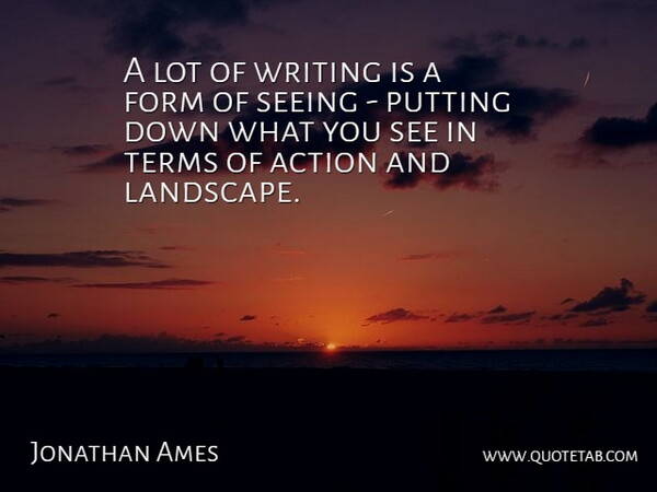 Jonathan Ames Quote About Writing, Landscape, Action: A Lot Of Writing Is...