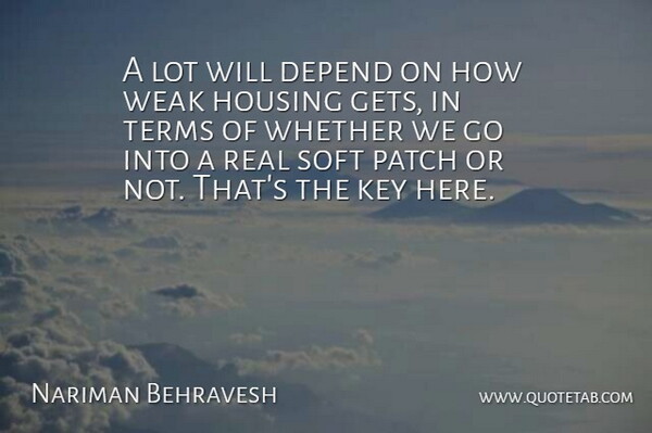 Nariman Behravesh Quote About Depend, Housing, Key, Patch, Soft: A Lot Will Depend On...