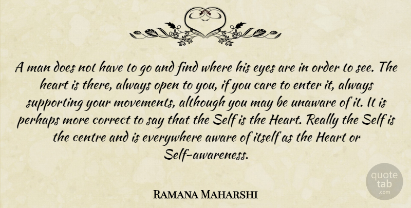 Ramana Maharshi Quote About Heart, Eye, Men: A Man Does Not Have...