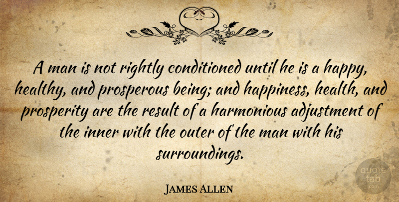 James Allen Quote About Motivational, Happiness, Men: A Man Is Not Rightly...