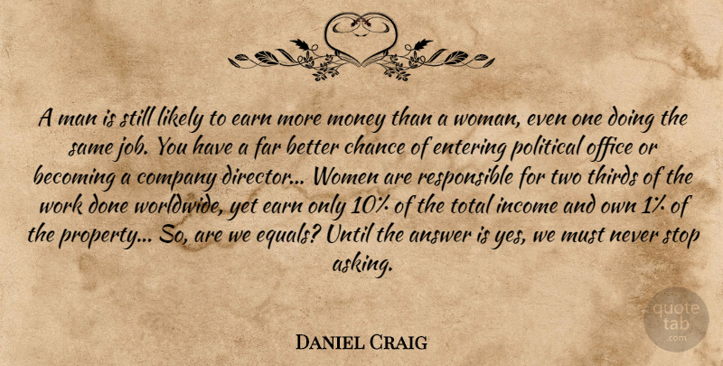 Daniel Craig Quote About Jobs, Men, Equal Pay: A Man Is Still Likely...