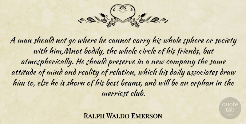 Ralph Waldo Emerson Quote About Attitude, Reality, Men: A Man Should Not Go...