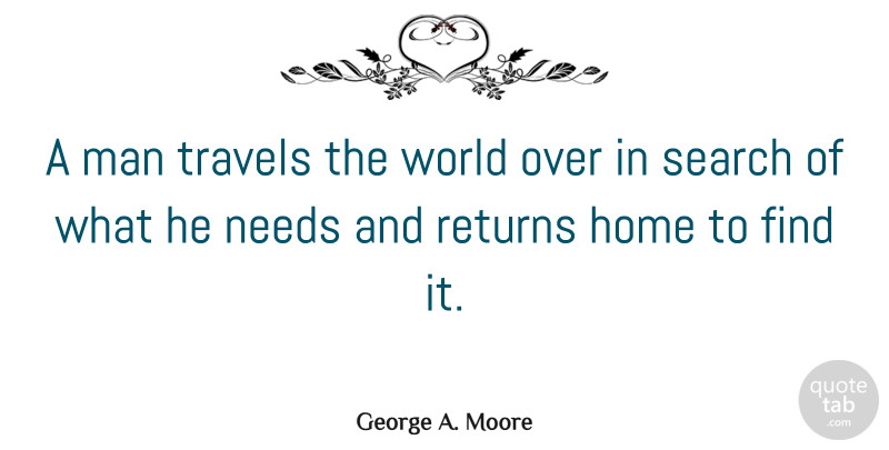 George A. Moore Quote About Home, Man, Needs, Returns, Travel: A Man Travels The World...