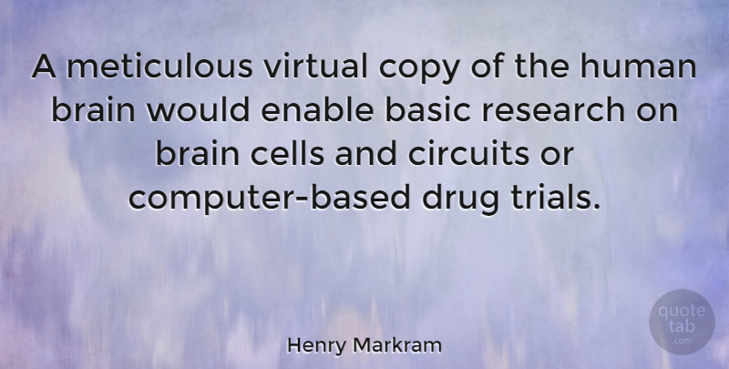 Henry Markram Quote About Cells, Drug, Brain: A Meticulous Virtual Copy Of...