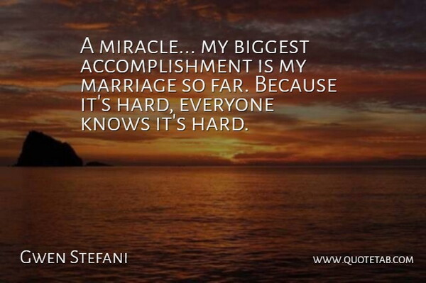Gwen Stefani Quote About Accomplishment, Miracle, Hard: A Miracle My Biggest Accomplishment...
