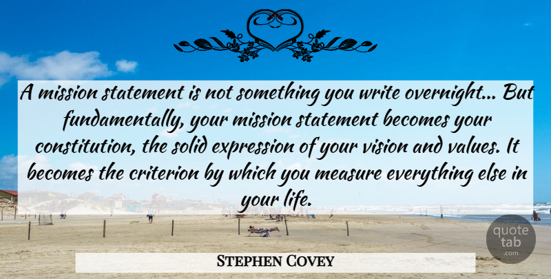Stephen Covey Quote About Life, Change, Writing: A Mission Statement Is Not...