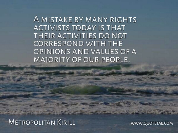Metropolitan Kirill Quote About Activists, Activities, Correspond, Majority, Mistake: A Mistake By Many Rights...