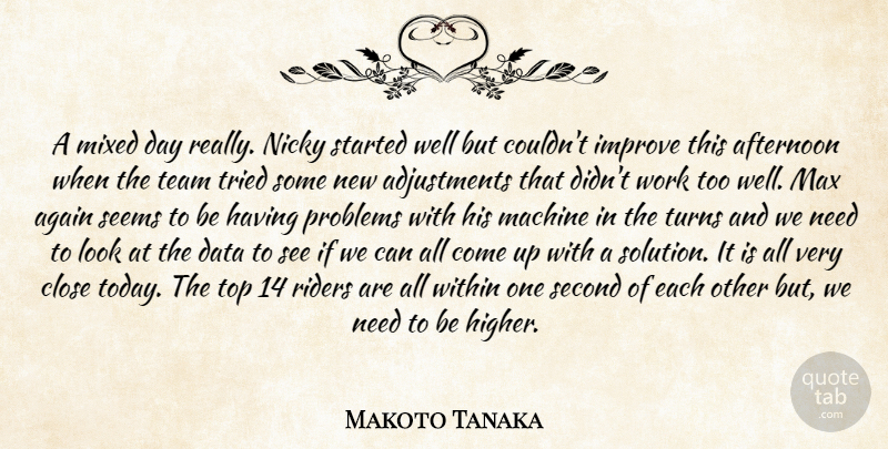 Makoto Tanaka Quote About Afternoon, Again, Close, Data, Improve: A Mixed Day Really Nicky...