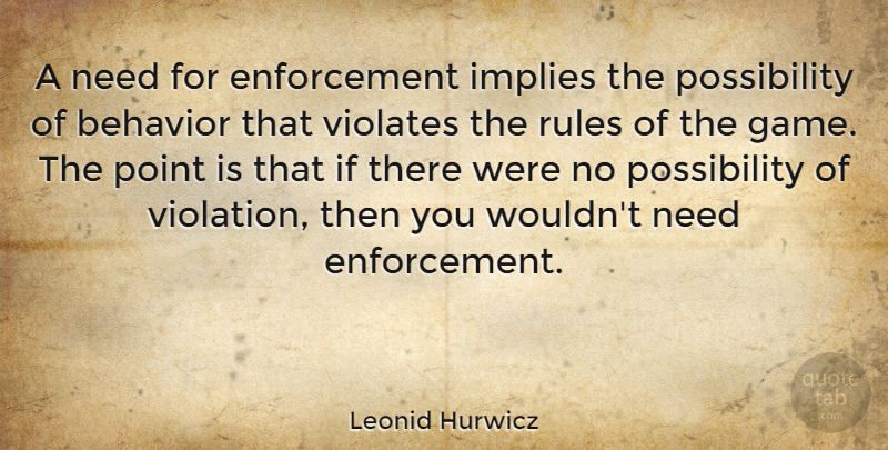 Leonid Hurwicz Quote About Implies, Point: A Need For Enforcement Implies...