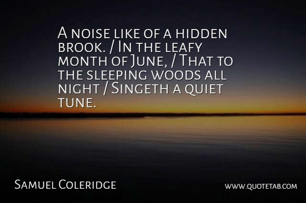 Samuel Coleridge Quote About Hidden, Month, Night, Noise, Quiet: A Noise Like Of A...